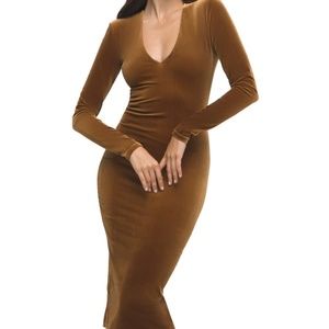 GOOD AMERICAN | Velvet V neck Power Shoulder Dress Sz 1